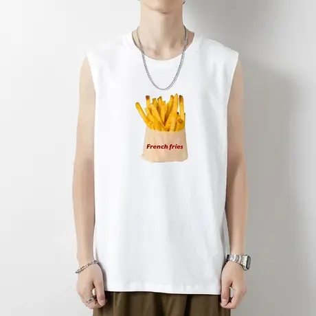 2024新款纯棉背心男士白色无袖t恤夏季宽松健身运动跨栏篮球坎肩商品大图