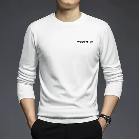 圆领毛衣男秋冬潮流内搭白色打底衫保暖针织衫毛线衣字母印花毛衫商品大图