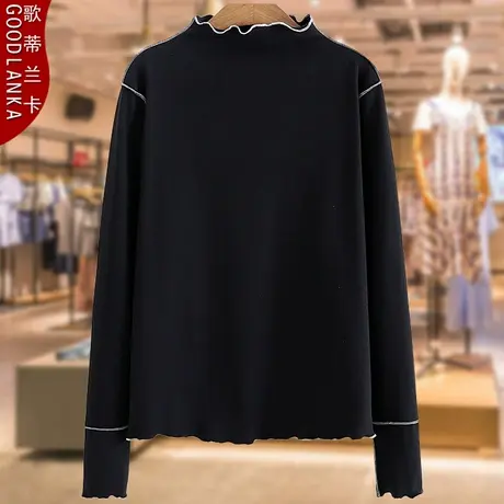 大码中年妈妈秋冬内搭半高领T恤女宽松百搭两面穿德绒打底衫上衣商品大图