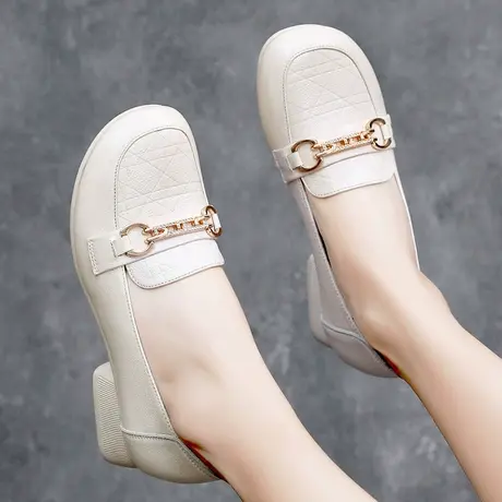 2025春季新款女士便鞋休闲乐福鞋大码皮鞋女41-43一脚蹬真皮单鞋图片