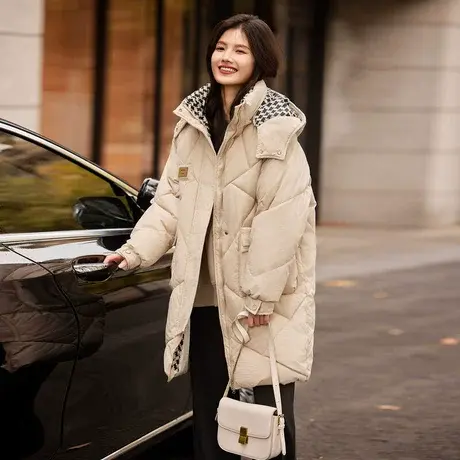 时尚气质保暖加厚中长款棉服女士2023年冬季新款通勤保暖休闲外套商品大图