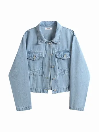浅蓝色牛仔外套女短款秋装新款百搭显瘦正肩夹克设计感小个子上衣商品大图