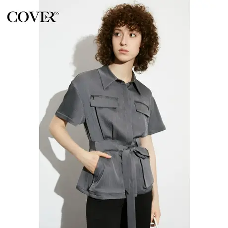 COVER夏季中性工装风口袋落肩袖衬衫图片