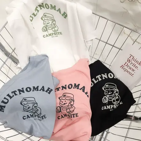 韩国东大门ins学院风短袖夏季日系甜美休闲水洗棉T恤闺蜜装宽松商品大图