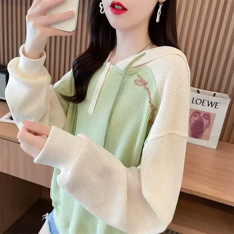 连帽卫衣女春秋季韩版宽松大码bf慵懒风薄款带帽小个子华夫格外套商品大图