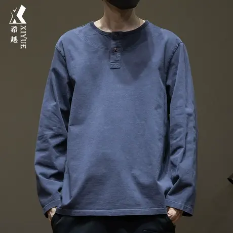 希越重磅针织全棉长袖T恤秋冬男士套头打底衫宽松大码简约上衣潮.商品大图