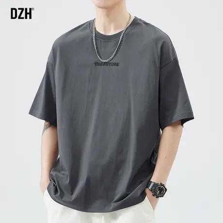 男士美式短袖t恤男夏季纯棉灰色印花上衣2023新款宽松体恤打底衫商品大图