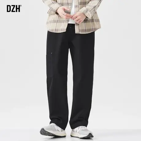 男士半松紧腰纯棉休闲裤男直筒裤子男款2023新款黑色宽松裤工装裤商品大图
