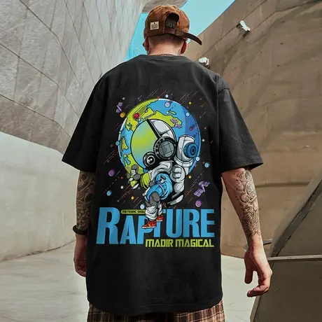 国潮重磅潮牌宇航员胖子短袖t恤男款宽松加肥加大码半袖体恤夏季商品大图