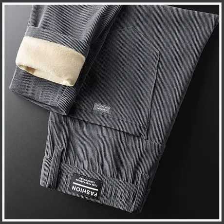 秋冬季灯芯绒裤子男士休闲裤条绒加绒加厚保暖加棉裤外穿冬天冬裤商品大图