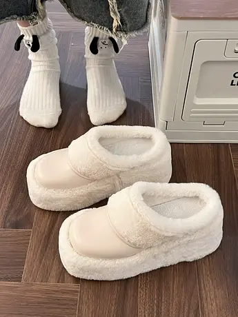 厚底增高毛毛拖鞋女外穿包头2023新款冬季加绒保暖防滑坡跟棉拖鞋商品大图