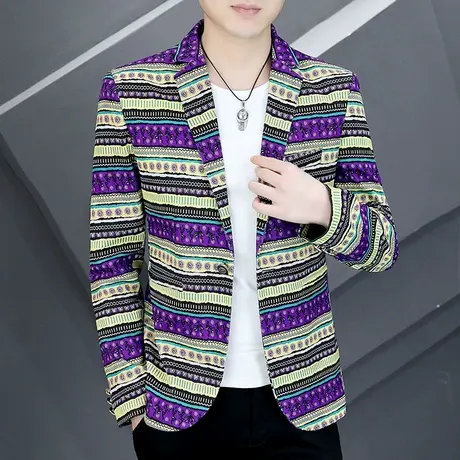 春秋季新款民族风外套网红潮牌高级感提花西服男士痞帅个性小西装商品大图