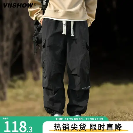 VIISHOW休闲裤男款春秋潮牌美式复古运动裤子宽松抽绳束脚卫裤潮商品大图