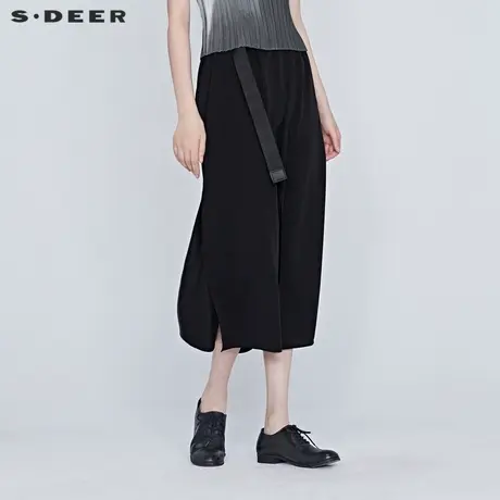 sdeer圣迪奥女装夏装垂坠开叉黑色腰带雪纺长裙S20281123图片