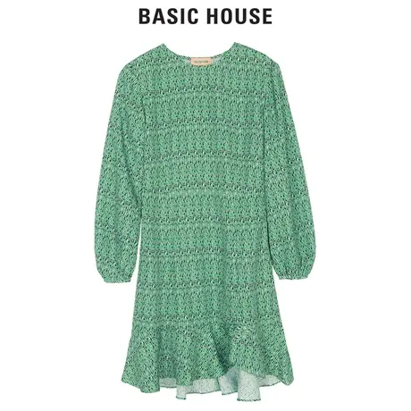 Basic House/百家好女装春秋时尚印花后背镂空仙女连衣裙HTOP527A图片