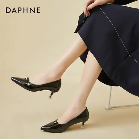达芙妮黑色礼服高跟鞋女细跟浅口尖头气质单鞋女法式婚鞋新娘鞋商品大图
