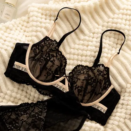 超薄蕾丝内衣女品牌专柜正品旗舰店小胸聚拢防凸点文胸套装胸罩商品大图