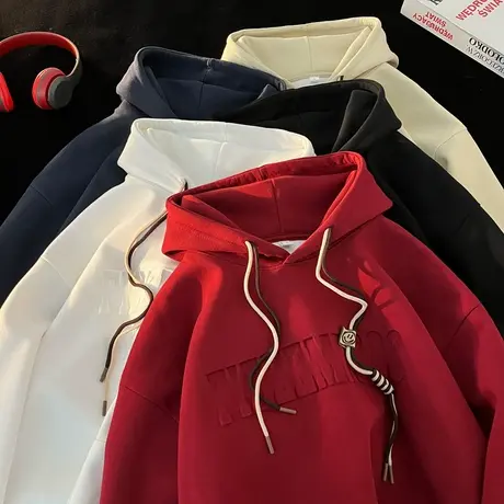 立体感钢印字母纯棉连帽卫衣男春秋季2024新款情侣装加厚加绒外套商品大图