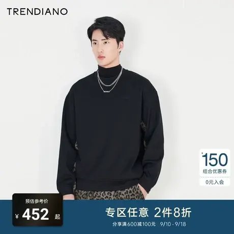 TRENDIANO官方男装冬季新款天鹅绒拼接长袖卫衣商品大图