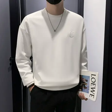 潮牌春秋季百搭长袖打底上衣潮流韩版休闲小众刺绣卫衣男小众外套商品大图