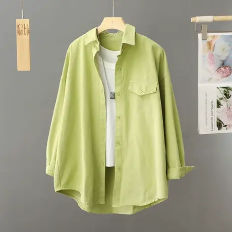 果绿色叠穿慵懒风衬衫外套女春装2024年新款宽松衬衣别致小众上衣图片