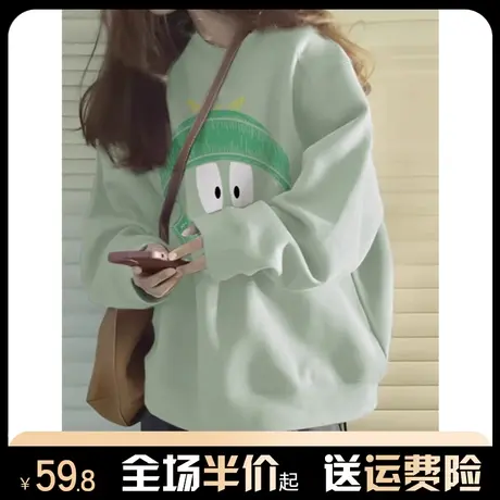 奶fufu的卫衣女2024春秋冬加绒加厚宽松时尚减龄圆领上衣服小个子图片