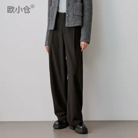 OXC/欧小仓格雷系通勤 连腰打褶弯月阔腿裤 香蕉长裤 羊毛西装裤商品大图