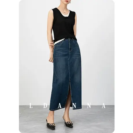 2024新款春夏薄款莱赛尔天丝棉牛仔半身裙女中长款开叉设计感裙子图片