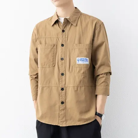 工装2023秋季全棉长袖衬衫男士外套休闲牛仔衬衣纯棉休闲青年上衣商品大图