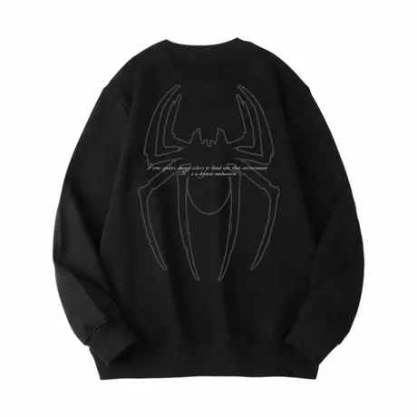 Ohlyah深灰大蜘蛛字母印花圆领卫衣男秋冬情侣装纯棉无帽重磅美式商品大图