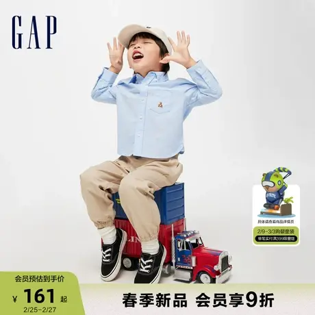 Gap男幼童春季2024新款小熊刺绣牛津纺衬衫儿童装纯棉上衣890337商品大图