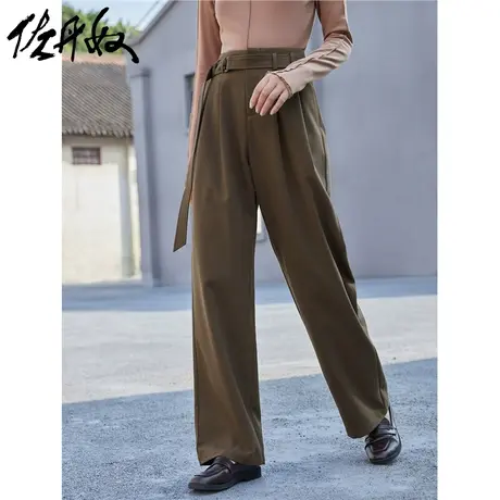 佐丹奴裤子女装厚实梭织配腰带阔腿休闲西装长裤 18412206图片