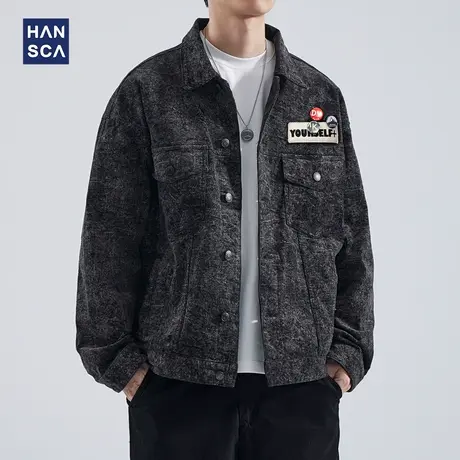 hansca复古灯芯绒牛仔外套男士宽松秋冬季设计感翻领夹克休闲上衣商品大图