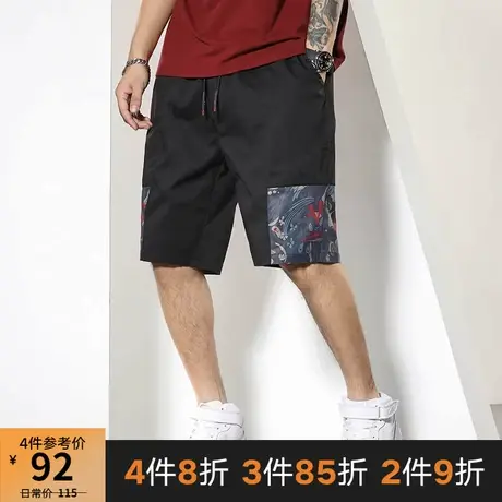 GxxH2022潮牌大码五分休闲裤夏季新款宽松潮流时尚拼接印花短裤男图片