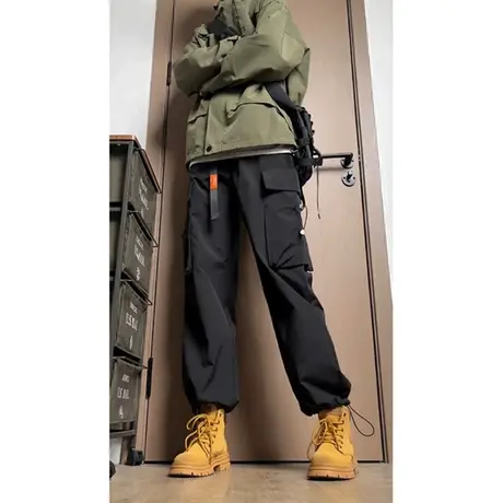 美式大口袋工装裤男春秋搭配大黄马丁靴搭配的裤子机能伞兵冲锋裤商品大图