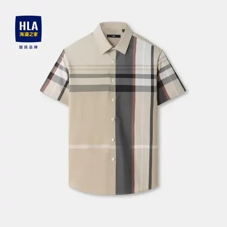 HLA/海澜之家提花短袖休闲衬衫2024春夏新款方领无痕科技衬衣男图片