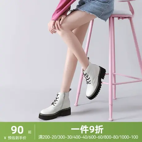 骆驼女鞋冬新品百搭鞋真皮休闲英伦轻盈潮流机能底高帮马丁靴商品大图