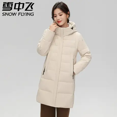 雪中飞羽绒服女2023新款冬季中长款连帽立领修身显瘦防风保暖外套商品大图