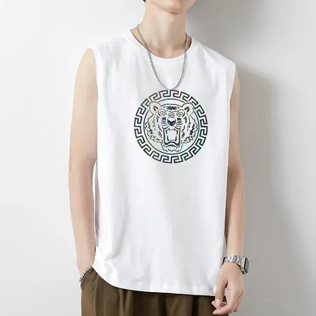 纯棉背心男士夏季薄款篮球跨栏健身运动坎肩白色全棉宽肩无袖t恤商品大图