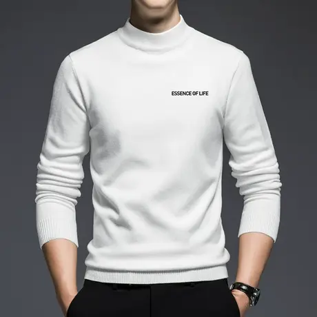 半高领毛衣男秋冬季针织衫保暖内搭白色打底衫潮流中领毛衫毛线衣图片