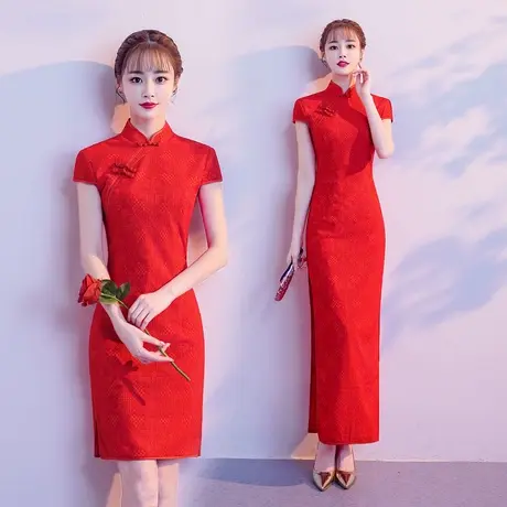 迎宾服装礼仪旗袍女酒店中国风敬酒服演出2023新款夏走秀旗袍长款图片