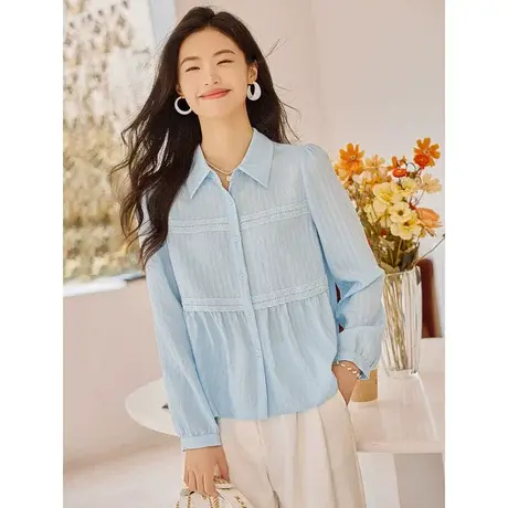 时尚气质长袖衬衫2023年秋季新款淑女温柔翻领宽松显瘦通勤上衣商品大图