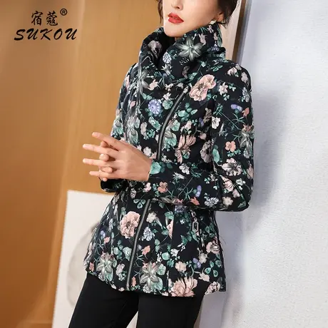 时尚印花短款小个子高端羽绒服2023年冬装新款妈妈款冬装保暖外套商品大图