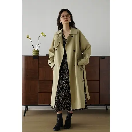 嘉茱莉2023秋季新款风衣外套女中长款宽松上衣赫本风小个子风衣商品大图