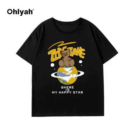 2023春夏新款短袖t恤女宽松中长款圆领ins小熊半袖大码打底衫潮牌图片