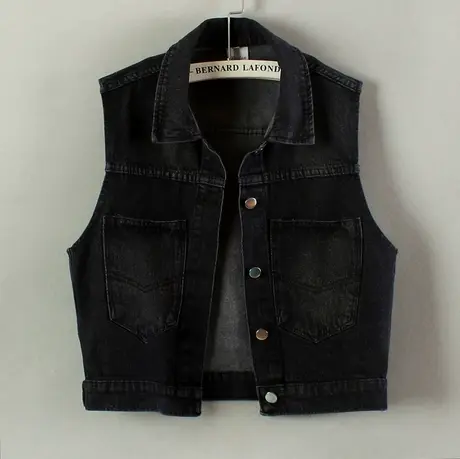 牛仔马甲女背心短款春秋夏宽松新款无袖外套大码显瘦外搭黑色坎肩商品大图