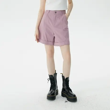 omont蛋挞家 粉色高腰直筒短裤女夏季2023新款显瘦翻边阔腿休闲裤商品大图