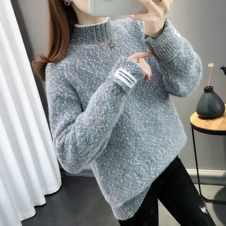 半高领雪尼尔套头毛衣女外穿宽松春早秋2023年新款针织打底衫加厚图片