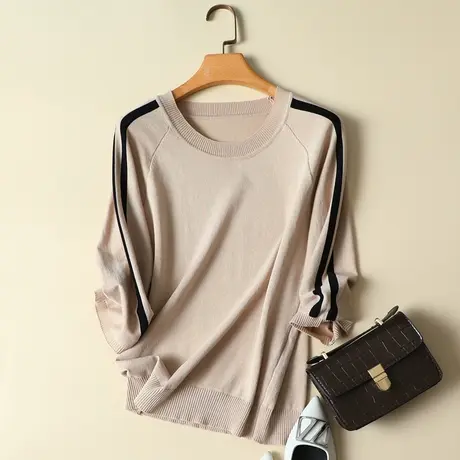 秋装2023年新款女装冰丝针织衫t恤女宽松百搭七分袖打底衫上衣女商品大图