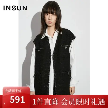 恩裳COVER2023年早春新款精致粗花呢优雅小香风羊毛带葱鹅绒马甲图片